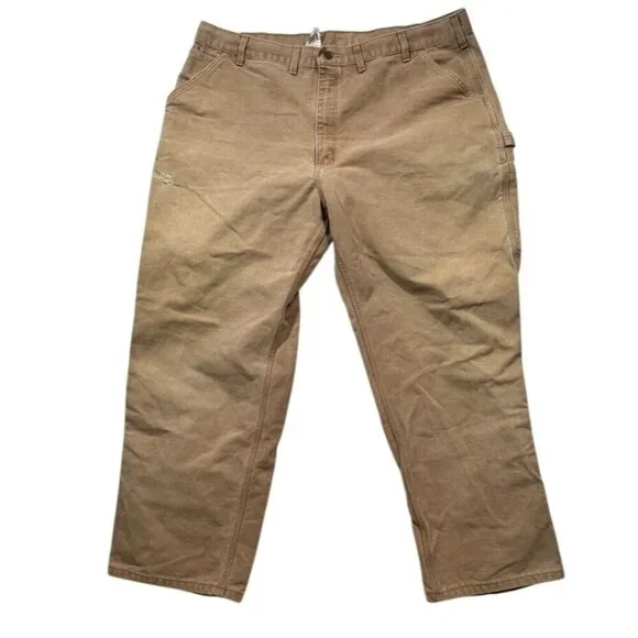 Vtg Carhartt Pants B11 Brown Canvas Dungaree Carpenter Workwear Y2K Mens 44x29 - Picture 1 of 7